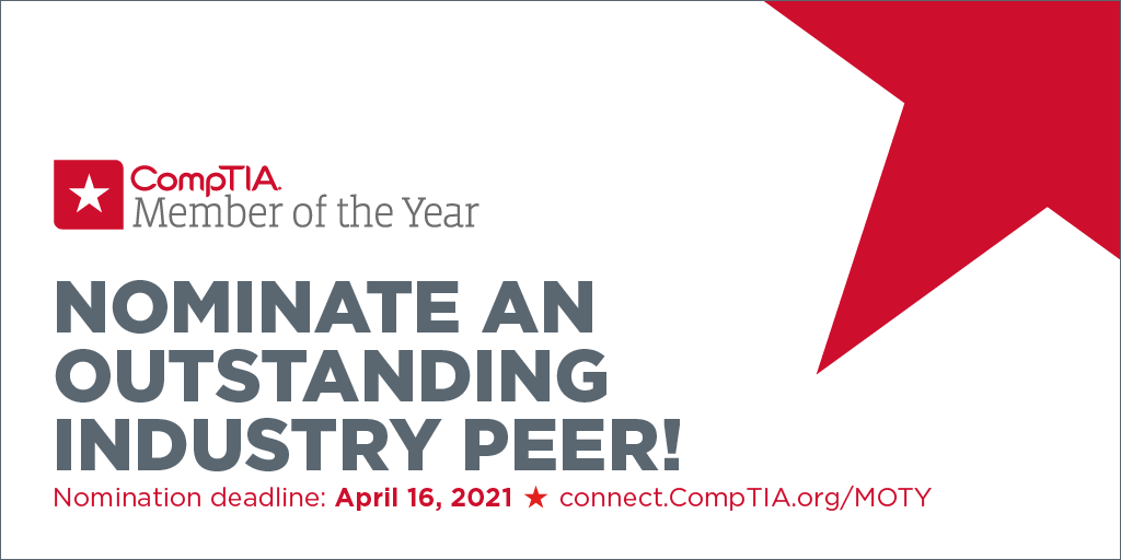 Tomorrow is your last chance to recognise a single member who, in the prior twelve months, demonstrated outstanding service and impact through his/her commitment, passion, professionalism and leadership in assisting CompTIA as it advances the IT industry s.comptia.org/31TZlGF