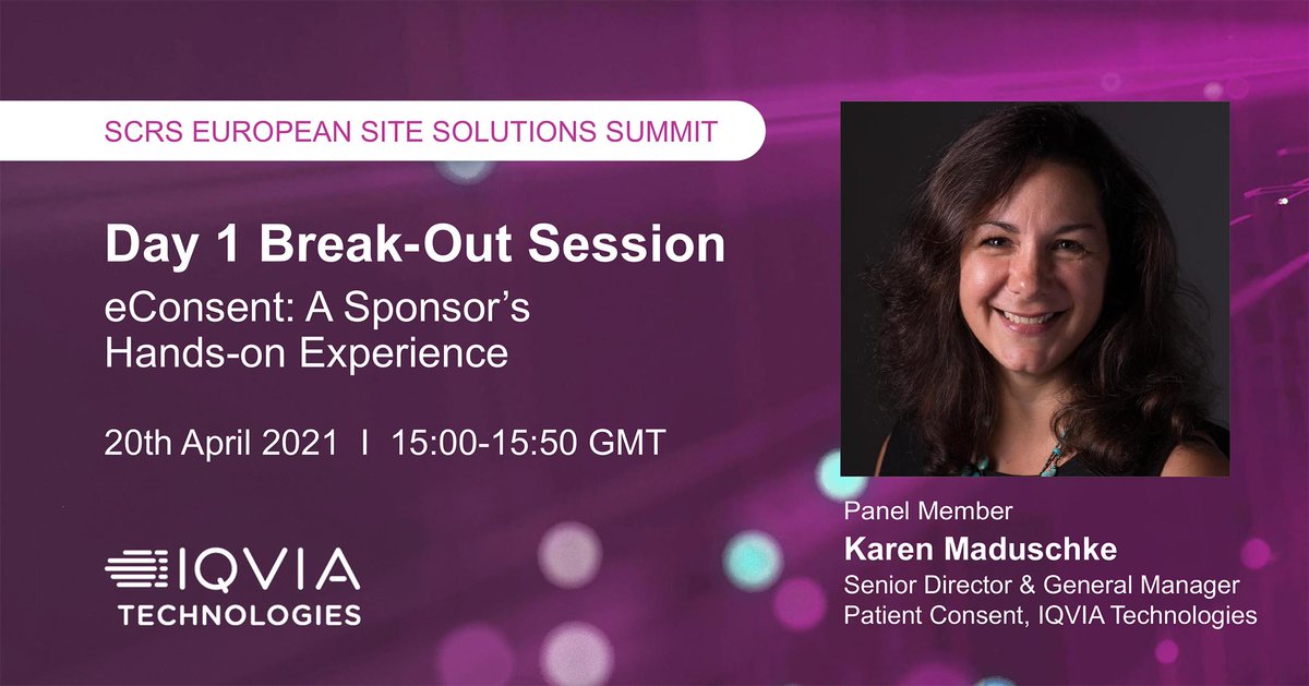 IQVIA_global's tweet photo. How far along is Europe in eConsent adoption and what are the bottlenecks encountered in various European countries? Join this panel discussion at #SCRS21Europe, including panelist Karen Maduschke of #IQVIATech. Register here: https://t.co/dyUA9JMSJs https://t.co/5of4W9ASBk
