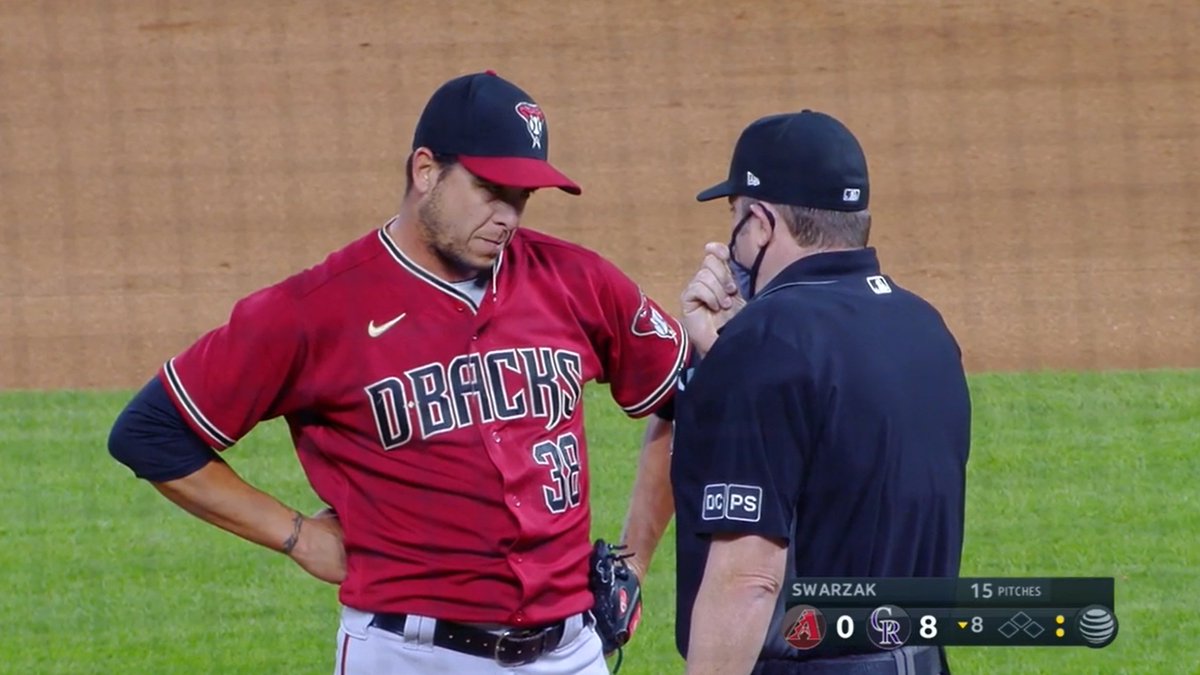 Gruntbaseball's tweet photo. Anthony Swarzak's face when the ump is telling him why he got a balk. #mlb #diamondback #rockies #baseball #sports #grunttalks https://t.co/u5GJNcG3Qy