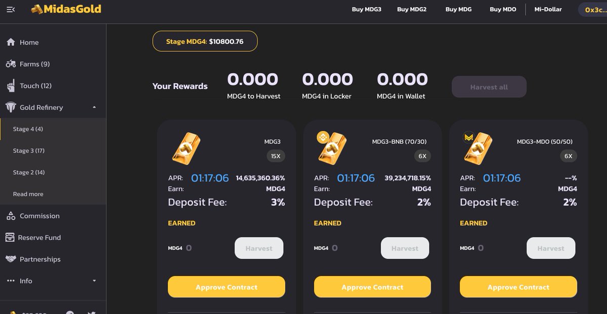MidasGoldFi's tweet photo. @MidasGoldFi Layer 4 $MDG4 is opening in 1 hour ⭐️
Check out that 🔥 APR..

🚜https://t.co/cBk1UYGqzV

👉Buy $MDG3 to farm $MDG4 at https://t.co/nXpDdz0vxw

#MidasGold $MDG @MidasDollar $MDO $MDS #BinanceSmartChain #BSC #BNB https://t.co/4F9rdsVBvk