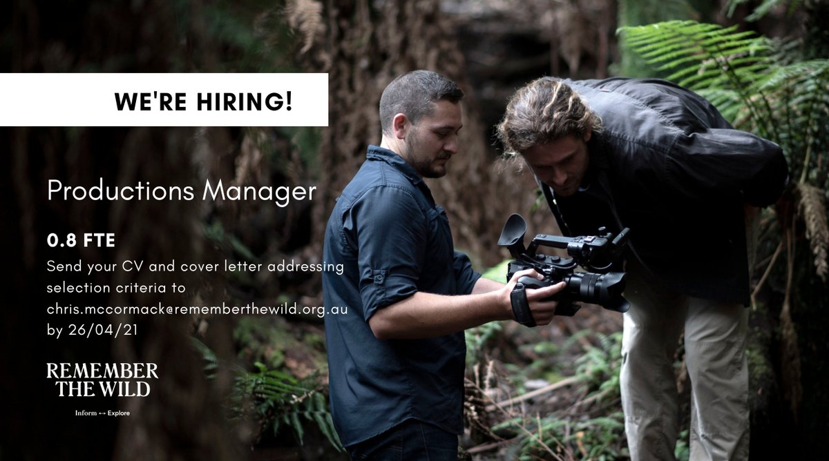 RTW_Aus's tweet photo. Could you be our new #ProductionsManager?
We're looking for someone with excellent #cinematography & editing skills, as well as a passion for telling stories about the natural world.
PD:https://t.co/dDjGcbtTQT
Pls RT!
#storytellers #hiring #filmproduction #filmmakers #ethicaljobs https://t.co/0NcMLC4r33