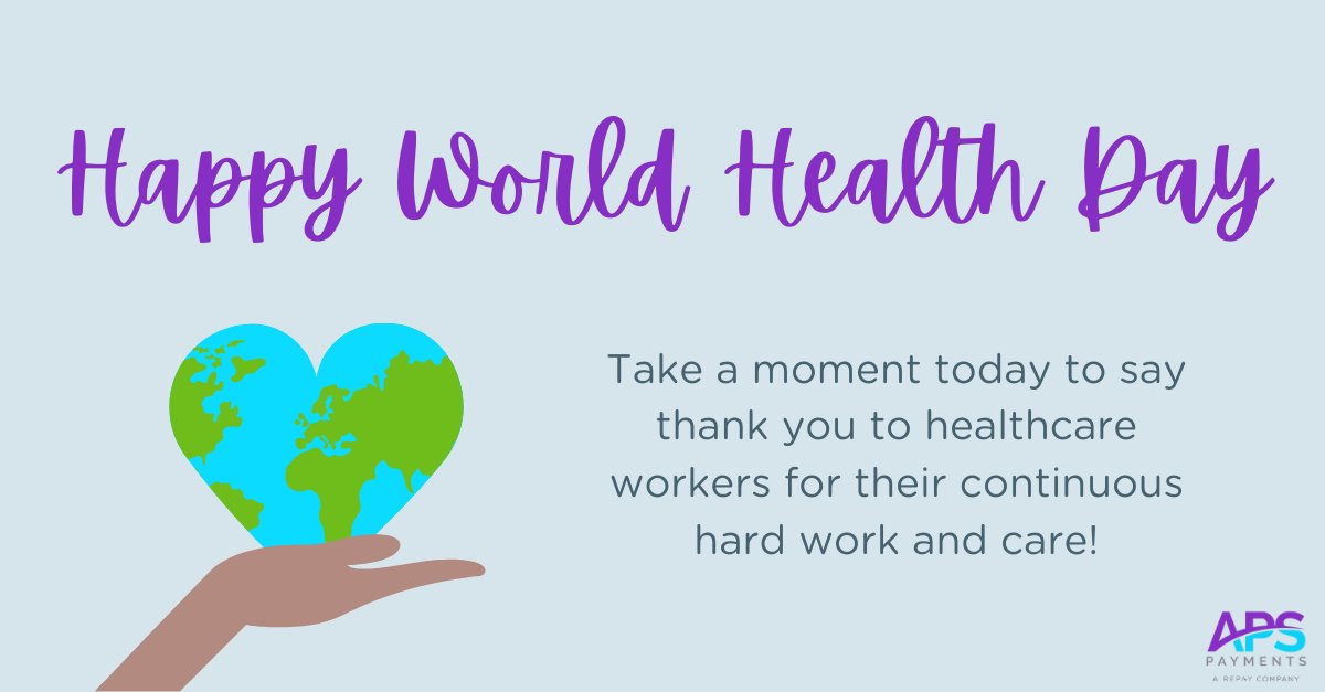 It is #WorldHealthDay! 🌎🩺
@APSPayments, a REPAY Company, would like to acknowledge the global #HealthcareWorkers who risk their lives every day to save others. 
Thank you for taking care of us, not just this past year, but every year.