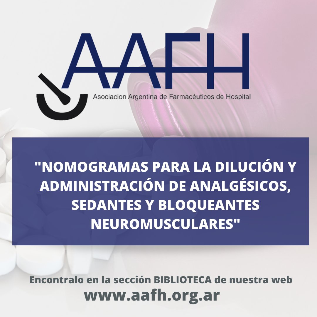 AAFH_farma's tweet photo. 📝 En el Día Mundial de la Salud queremos compartir con ustedes este documento útil y de fácil acceso, elaborado por Farmacéuticos para Farmacéuticos:

"Nomogramas para la dilución y administración de analgésicos, sedantes y bloqueantes neuromusculares" https://t.co/9pJ2vDJrpo
