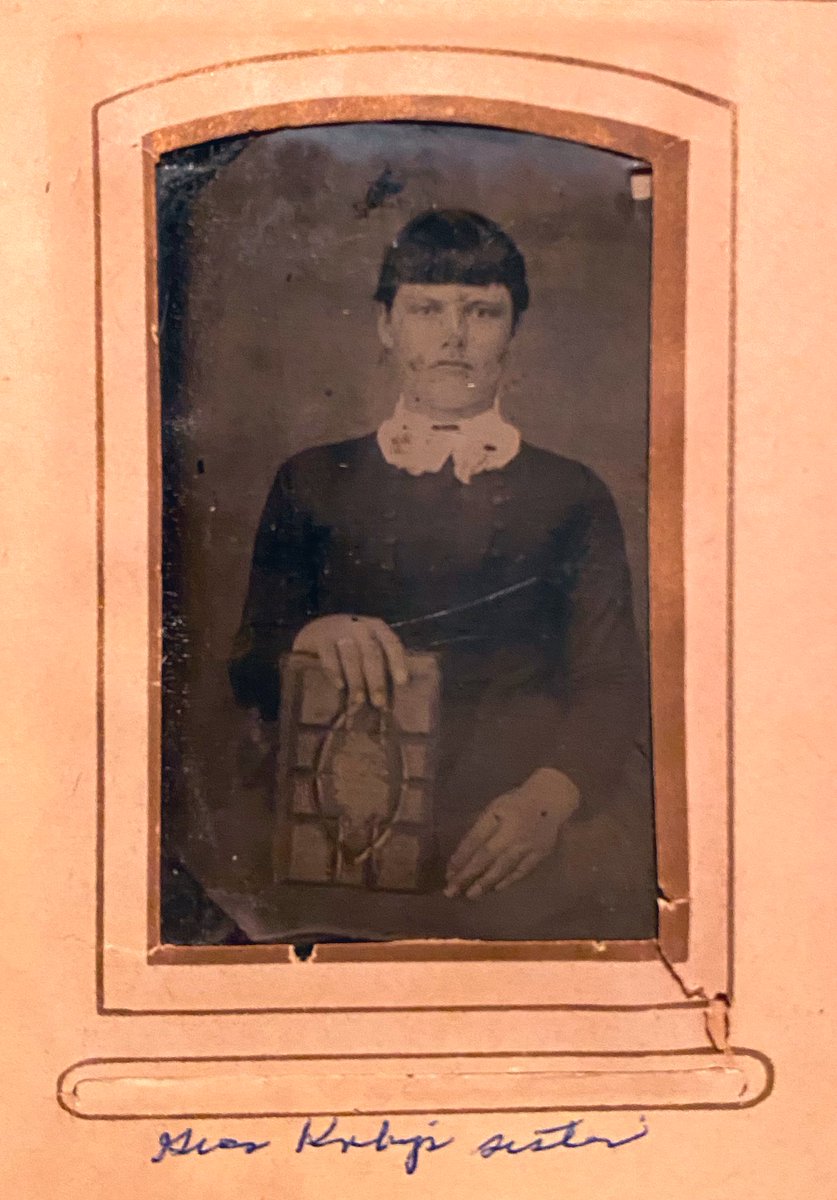 Bek_blanchard's tweet photo. Found #antique album that belonged to my great grandma with #photos of my grandpas side of the family. I know she was poor and had no education, but it looks like her great aunt liked #books? I want to know what book she’s holding there and about this mans uniform. #texashistory https://t.co/gZRDsgx9k1
