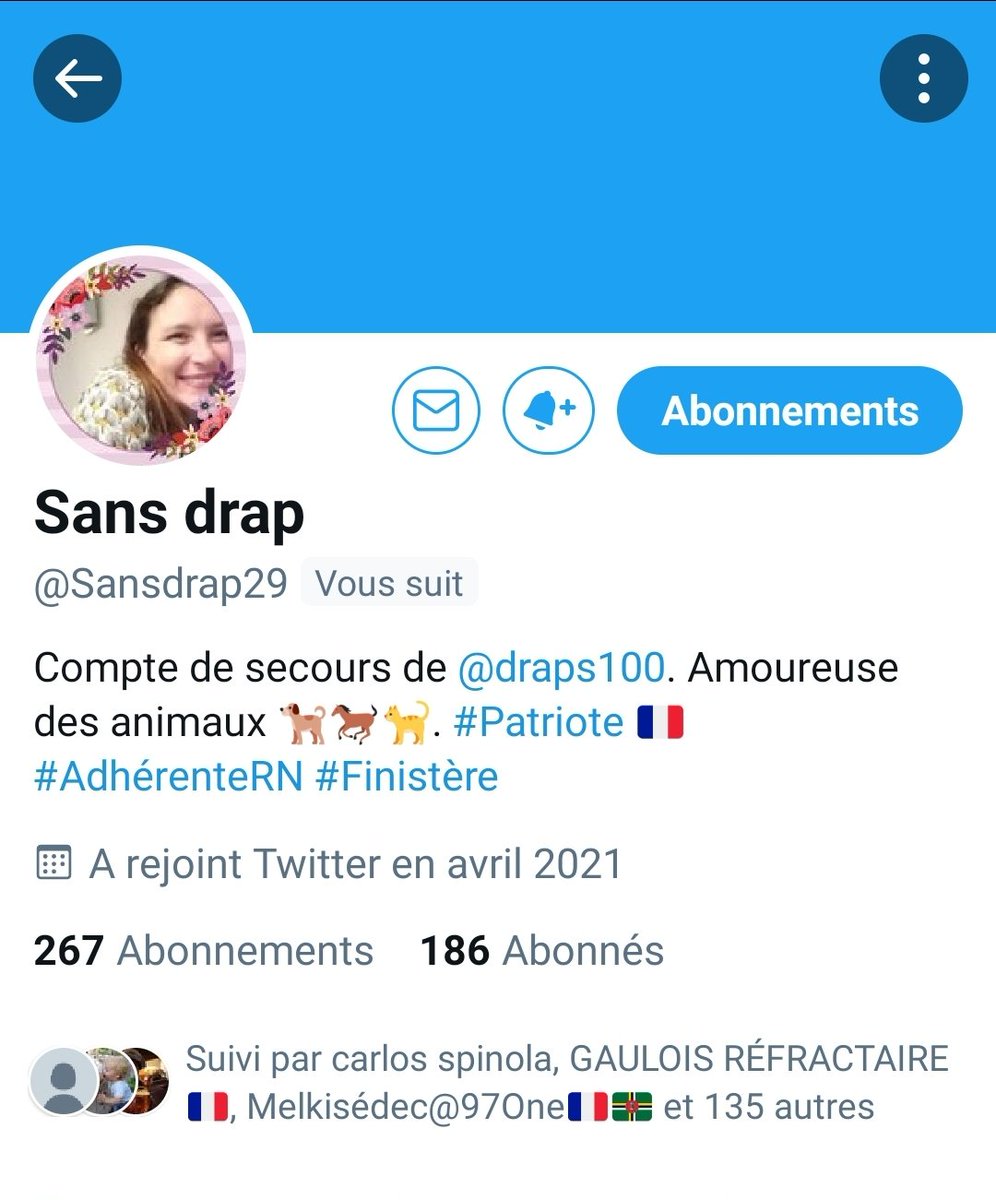 🇫🇷#INFOPATRIOTES🇫🇷
Merci à ma TL, aux #TeamPatriotes/#JambonBeurre de donner un coup de pouce à <a href="/Sansdrap29/">Sans drap</a>
Merci à tous pour votre soutien, vos abonnements et vos retweets
😉🇫🇷👍🇫🇷🤗🇫🇷💪
Merci de respecter la réciprocité du follow me/follow back