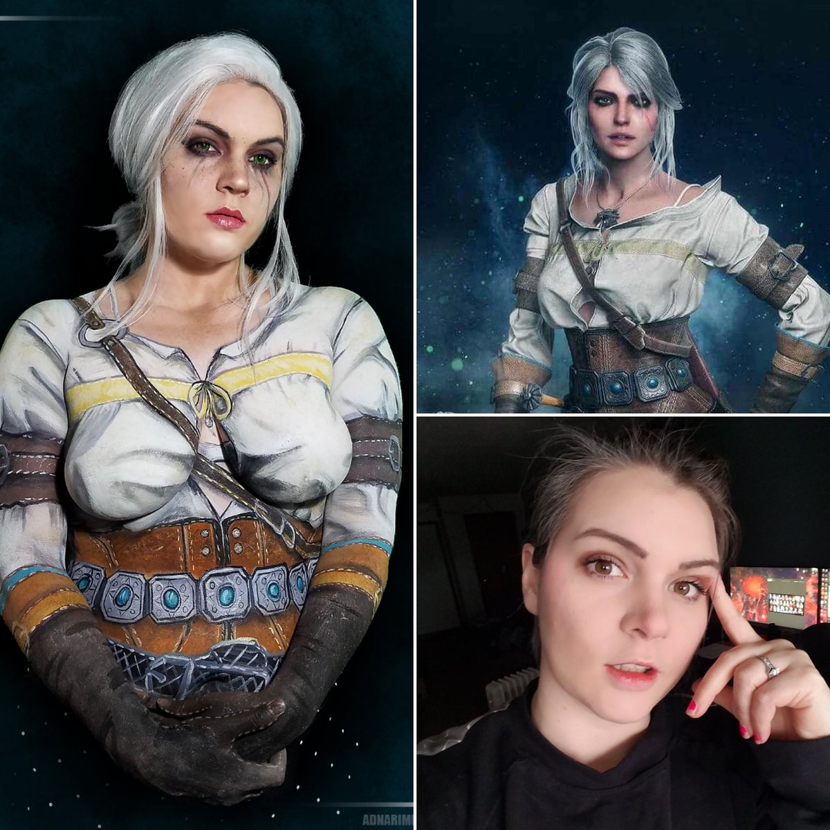 Body painter edition!
The character, The Body Paint, The Painter!

Ciri from The Witcher 3
Toss a coin to your witcher o'valley of plenty

#cosplay #twitchstreamer #bodypainting #meme #cosplaymeme #makeup #TheWitcher3