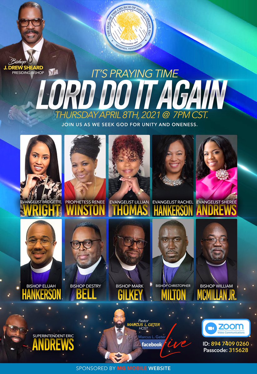 ElijahHankerson's tweet image. Join us Thursday @ 7P CST w/host Elder Marcus L. Geter as we seek God’s face at the direction of Presiding Bishop J. Drew Sheard! #TeamCOGIC #COGIC