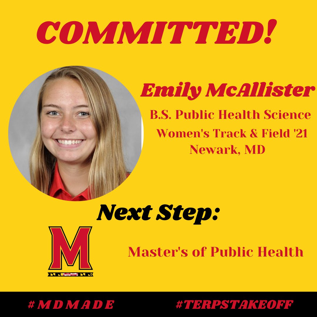 MDMadeTerps's tweet photo. Congratulations to Emily McAllister (@__mcallister), @MarylandTrack, on being accepted into @UofMaryland Master of Public Health Program! #TerpsTakeoff #MDMade

If you have recently committed to grad school, visit the link in our bio to be featured on #TerpsTakeoff! #MDMade https://t.co/zKyNNhCjFV