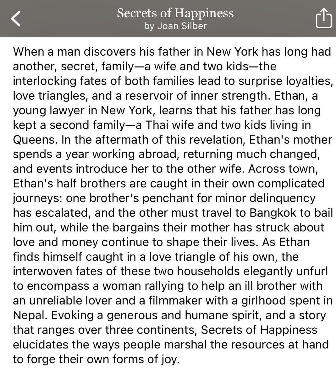 Thank you @CounterpointLLC for sending me #joansilber ‘s new novel #SecretsofHappiness #gifted - out 5/4/21. I loved her last novel Improvement! A man finds out his father had a secret family - and the affects of this goes beyond him to both families. Pre order now!