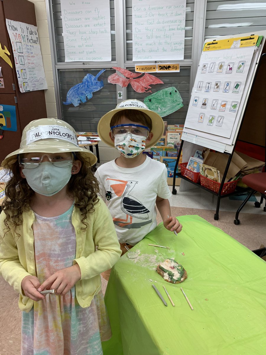 Dino-mite things are happening in Mrs. Burns' Dino-dig site! Paleontologists are at work! We donned our gear and went digging for fossils! We are a having a roaring good time! Stayed tuned for updates from the excavation site! <a href="/VMEPatriots/">Veterans Memorial Elementary</a> <a href="/collierschools/">Collier County Public Schools</a> <a href="/VMEKinderKids/">💙🇺🇸❤️VME Kinder Kids❤️🇺🇸💙</a>