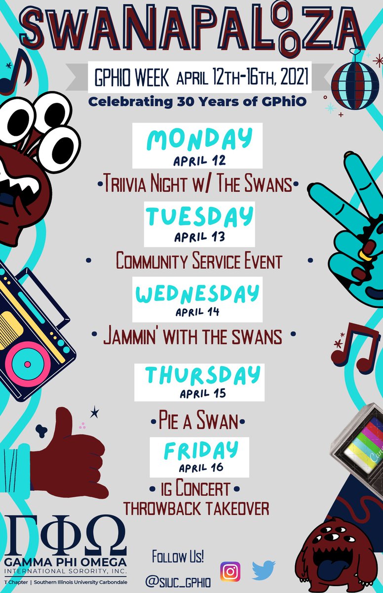 siuc_gphio's tweet photo. 🦢🚨 Lineup of the events happening for Swanapalooza has officially dropped🚨🦢
Stay tuned for event details 👀👀❤️💙🦢
#gphioturns30 #TauChapterSwans https://t.co/f0LyOXcakQ