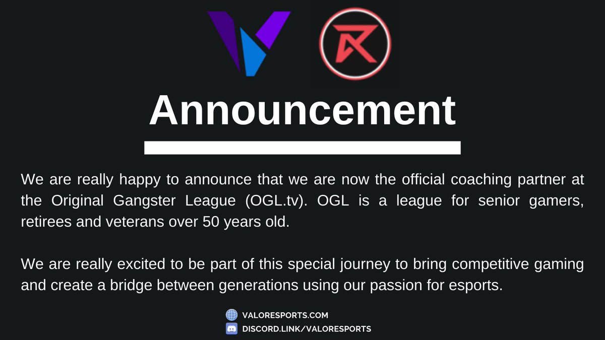We are so excited to announce that we are partnering with the 'Original Gangster League' (OGL.tv), an esports league for players over 50yo launched by <a href="/DieHardBirdie/">DieHardBirdie 🏆</a>! We are looking forward to training #senior gamers and share with them our passion for #esports