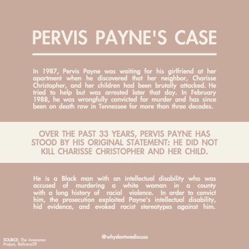 tw // death, execution ----pervis payne is expected to be executed in two days which is on april 9, 2021. he has currently spent 33 years on death row in tennessee for a crime he did not commit. please take the time to read all of this, it only takes a few minutes.