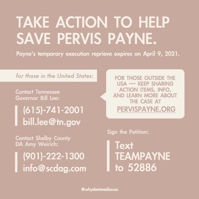 here are also some resources & ways you can help save pervis payne’s life. this only takes a few seconds to do, so please do all of these actions.