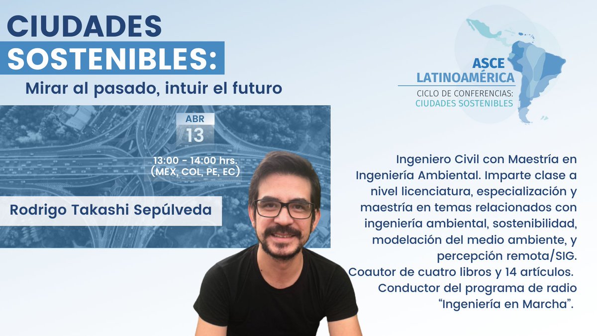 🔵Ciudades sotenibles: Mirar al pasado, intuir el futuro🔵 📅 Martes 13 de abril ⏰ 01:00 pm 👤M.I. Rodrigo Takashi Sepúlveda🇲🇽 No olviden registrarse para asistir a las conferencias🤓 Link de registro: forms.gle/f9ZFjPQ2EmoV52…