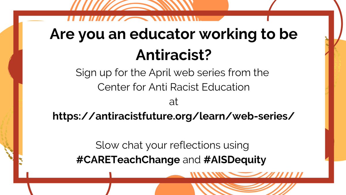 sarateacher27's tweet photo. Are you an educator working to be Antiracist? Looking to grow your PLC? Sign up for the CARE web series at https://t.co/UPJfef6Qxy, watch the videos every Thursday &amp; join us for a slow chat using the discussion guide questions. Use the hashtags #CARETeachChange &amp; #AISDequity https://t.co/jHHNeDeLhU