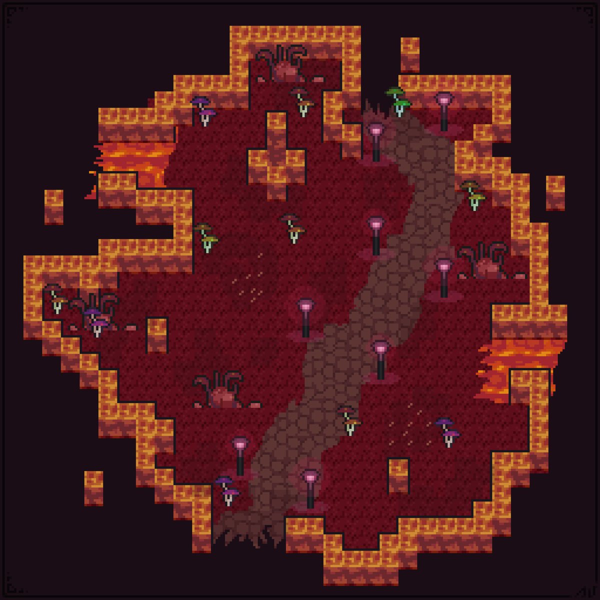 Aurusenth's tweet photo. Enter the Lava Dungeon! #pixelart #gamedev #roguelike #pixel_dailies #aseprite #art #rpg #mmo #2d #fire https://t.co/8CRXp4Y3md