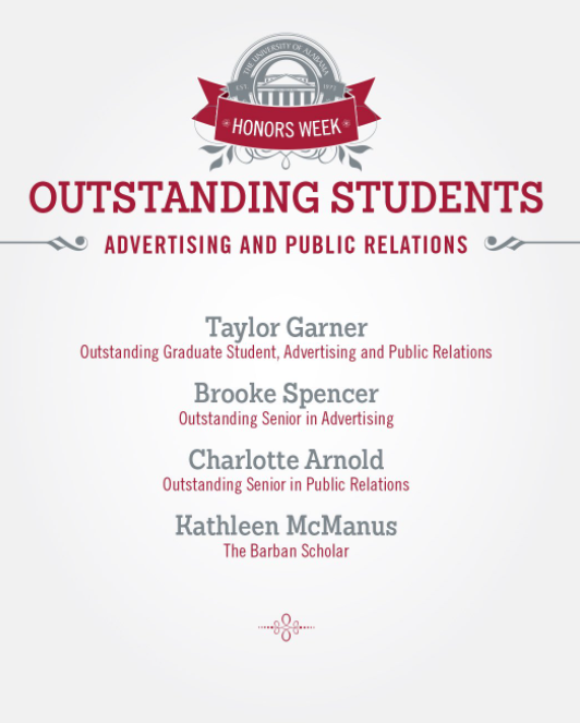 Congrats <a href="/CapstoneAgency/">Capstone Agency</a> students <a href="/KathMcManus_/">Kathleen McManus</a> and Brooke Spencer and <a href="/tomyface_UA/">To My Face.</a> #Bateman team member Charlotte Arnold being awarded top honors for <a href="/BamaAPR/">UA Advertising and Public Relations</a>