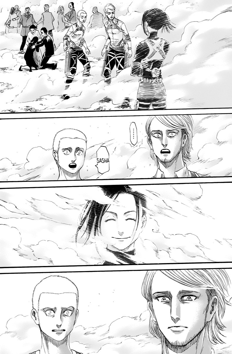 leviackerman_23's tweet photo. Sasha's smiling at connie and jean, ugh our trio meet again😭😭😭❤️❤️❤️#sasha #aot139spoilers #connie #jean https://t.co/9vzFTjpHTG