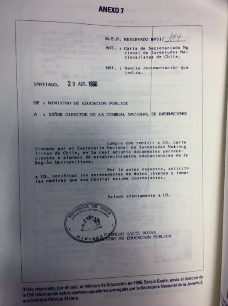 jgalemparte's tweet photo. A esto se dedicaba en dictadura el flamante ministro del Trabajo, Patricio Melero.

Lea con atención el pie de página de este oficio reservado. 

Por bastante menos que esto sacaron en 70 horas a Mauricio Rojas. https://t.co/9H4Vy5IgID
