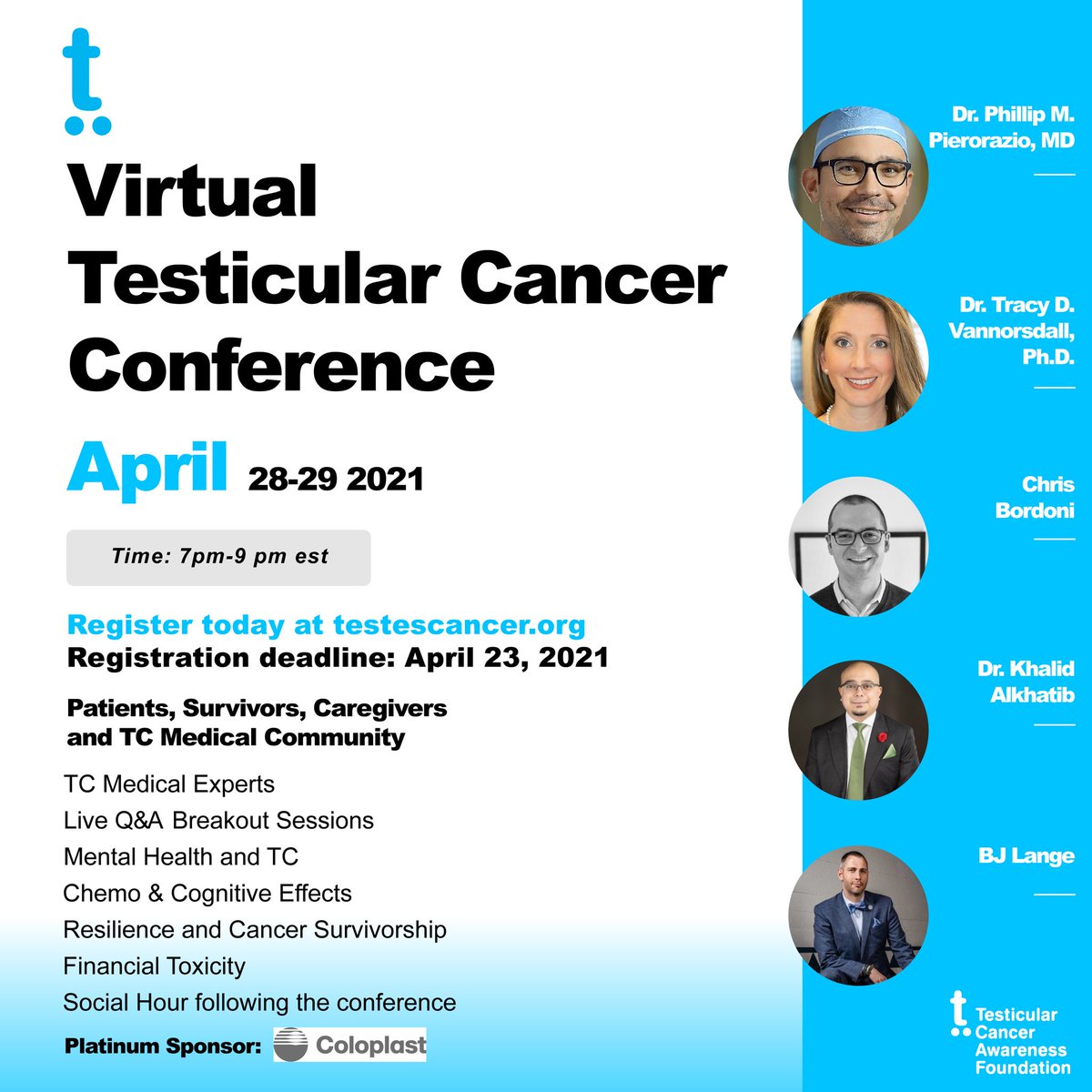 TestesCancer's tweet photo. Virtual Testicular Cancer Conference. Register today! Patients, survivors, caregivers and TC medical community. #TesticularCancer #TesticularCancerAwarenessMonth #urology
https://t.co/dGhOv5gtXZ https://t.co/ODGUNyDhXR