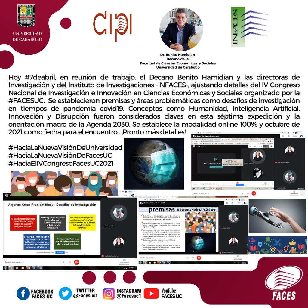 BenitoHamidian's tweet photo. Hoy #7deabril, en reunión de trabajo, el Decano @bhamidia y las directoras de @DIPIFaCESUC_B y del @infacesuc ajustando detalles del IV Congreso Nacional de Investigación e Innovación en Ciencias Económicas y Sociales @congresofacesuc en tiempos de pandemia #COVID19 
 💯% #Online https://t.co/YQjDTYpjId