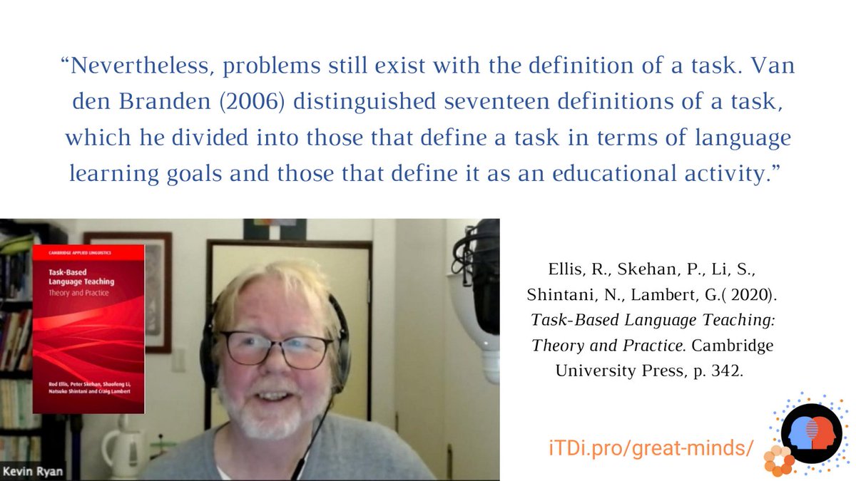 iTDipro's tweet photo. @TokyoKevin shares a fav quote from the comprehensive yet inclusive, Task-based Language Teaching: Theory and practice (Rod Ellis et al, 2019). Discover more on Sat 10 April's FB live Panel Discussion on "Great Minds in Language Education" #GMILE #CPD
https://t.co/8Ruw6ymVVt https://t.co/viyKj5vBkQ