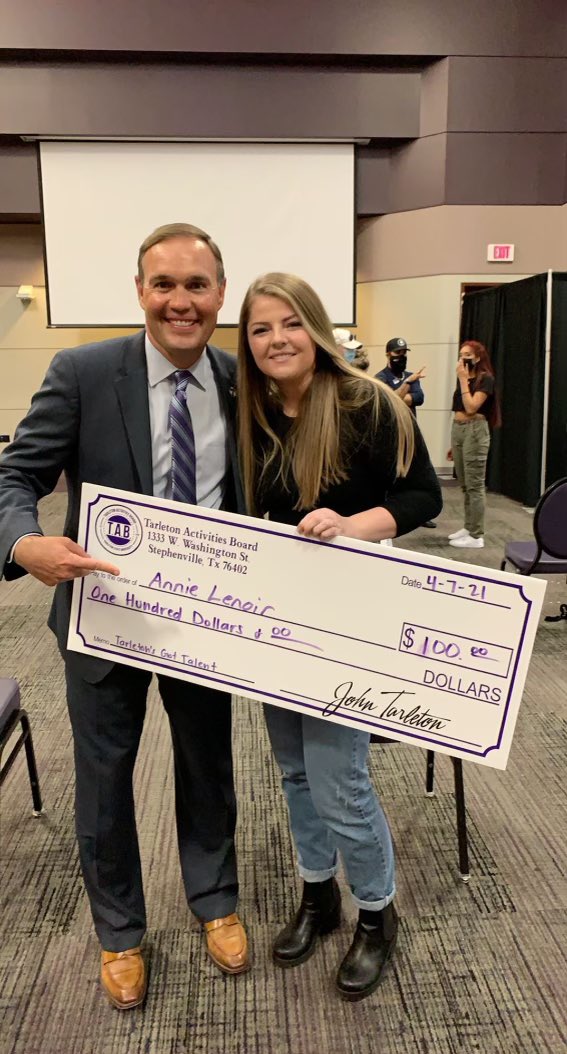 TarletonPrez's tweet photo. Congratulations to our @tarleton_tab “Tarleton’s Got Talent” winners. All student performances were outstanding tonight. #talent #bleedpurple #ProudPrez https://t.co/0148VMfcbT