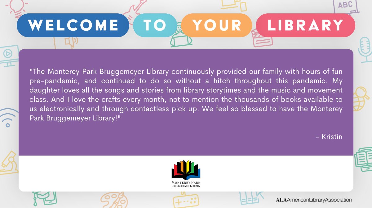 MontereyParkLib's tweet photo. Kristin loves #MPKLib because the library "continuously provided our family with hours of fun pre-pandemic, and continued to do so without a hitch throughout this pandemic.  We feel so blessed to have [MPBL]!"

Thanks for sharing your #librarylove, Kristin! https://t.co/8amYsd6IIF