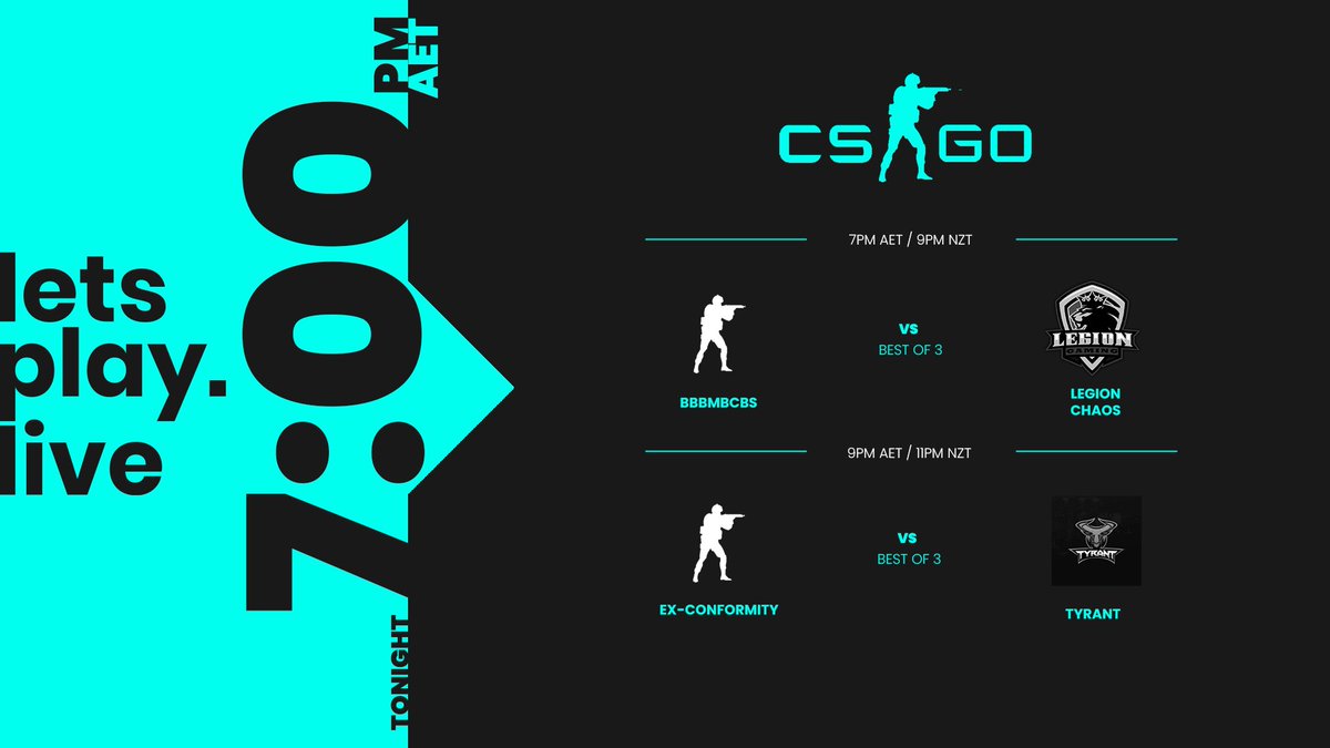LPL Challenger CS:GO Season 1 2021 continues tonight!

Week 7 Round Two:
BBBMBCBS 🆚 <a href="/LegionGamingAus/">Legion Gaming</a>
Ex-Conformity 🆚 <a href="/TyranteSportsOC/">Tyrant Esports</a>

💬 <a href="/Qu1ckdraw_/">Joe</a> <a href="/Mattse123/">MattSe</a>
⏰ 7PM AET / 9PM NZT
📺 twitch.tv/lpl_csgo 

#LPLCSGO