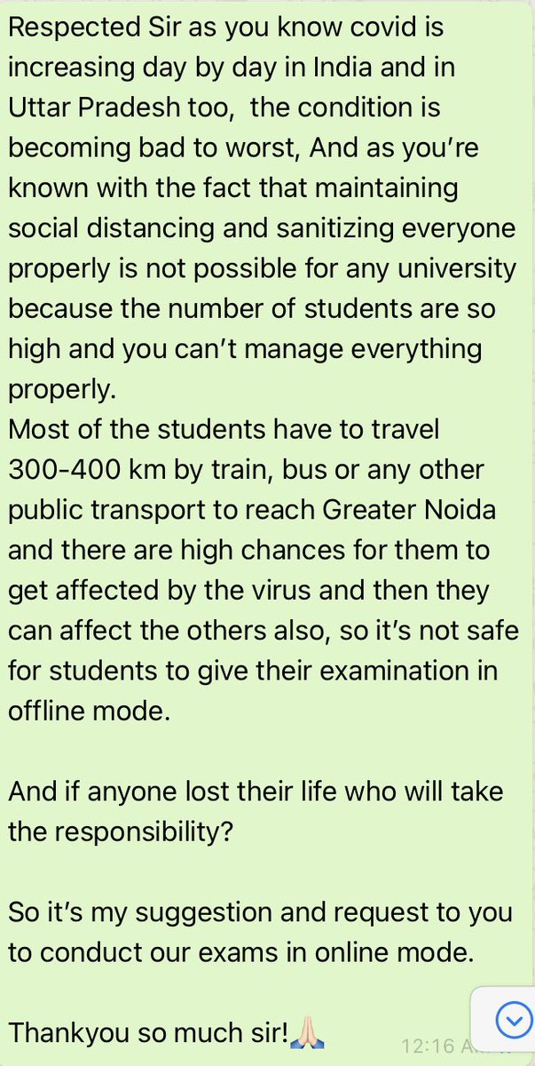 Nishant13519841's tweet photo. Sir you are our last hope #Examsinonlinemode #StudentLivesMatter @DGalgotia @GalgotiasUni @myogioffice @Uppolice @PMOIndia @narendramodi @rashtrapatibhvn @dmgbnagar https://t.co/g1OBBtRyNU