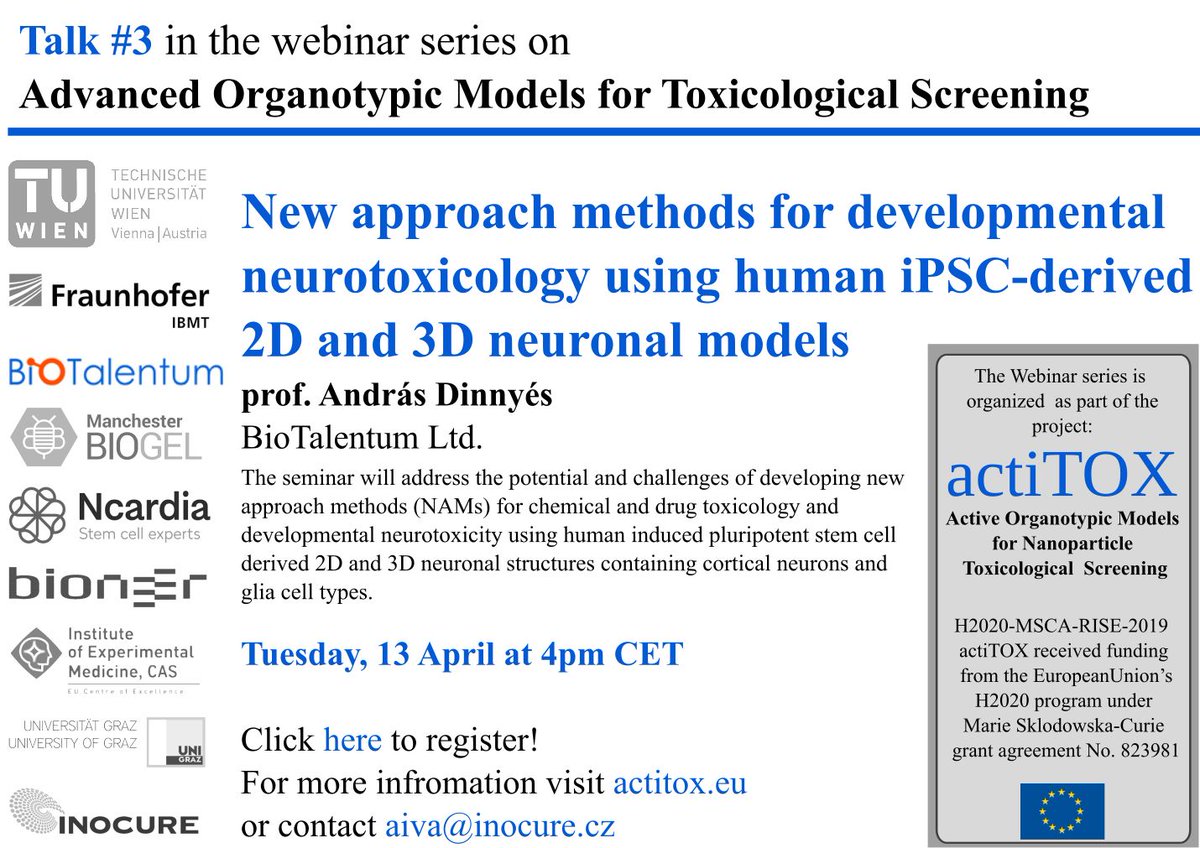 Ino_Cure's tweet photo. ➡️We are excited to have Prof. Andras Dinnyes talking about #New #approach #methods for #developmental #neurotoxicology using human #iPSC-derived 2D and 3D #neuronal #models‼️➡️Tuesday 13/4 at 4pm CET.
Registration👉https://t.co/xyonL4q8rq
ℹ️ https://t.co/mNhZfem2uV https://t.co/b0PrvZ41ZB