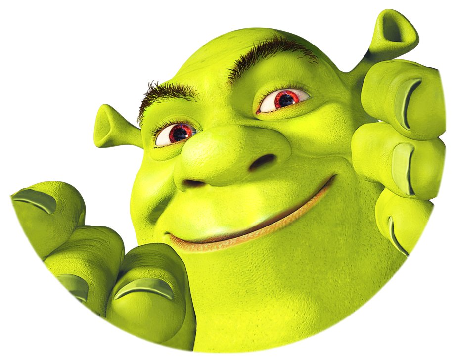 Renders of Shrek, Donkey, Fiona, and Farquaad, all in circle templates