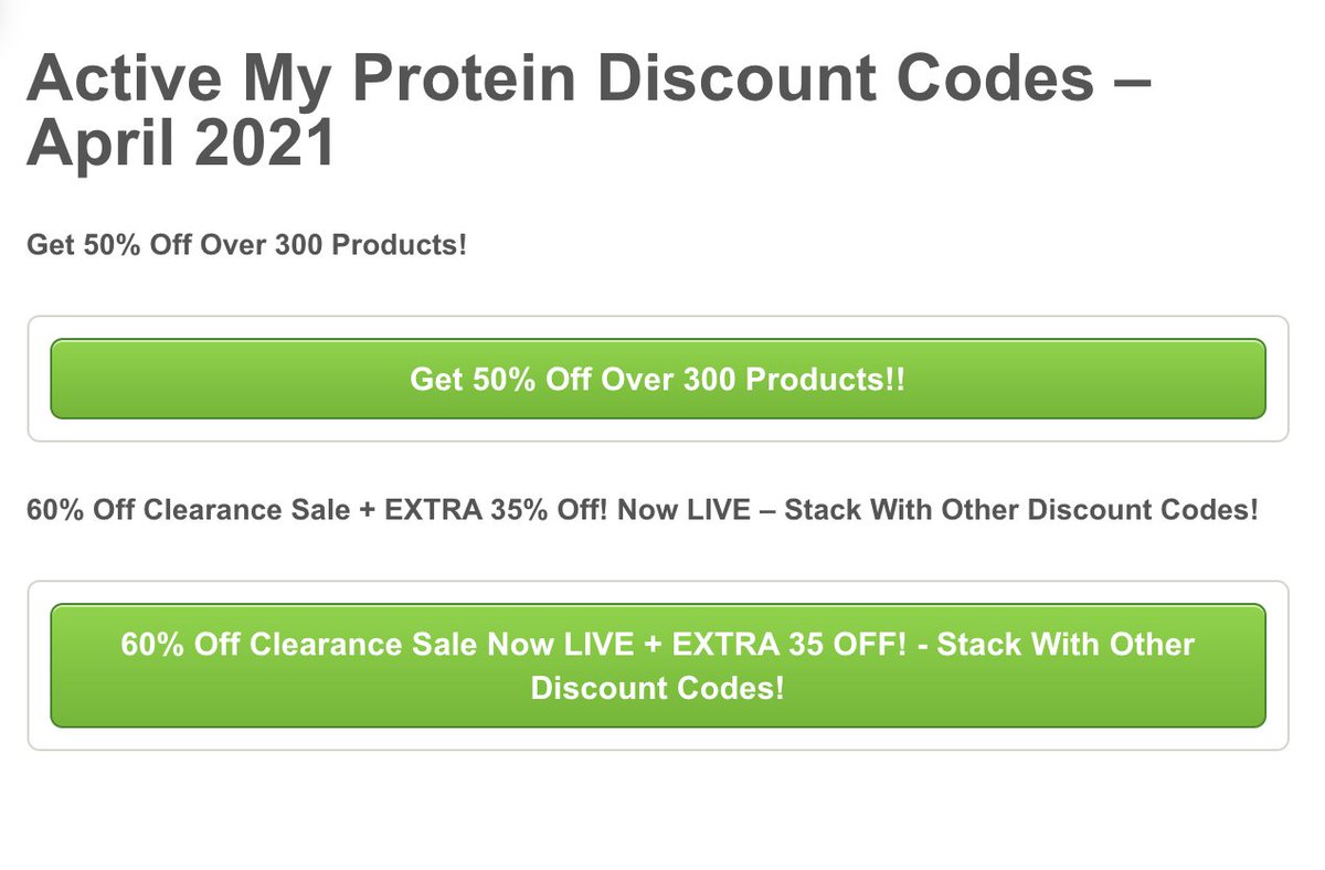 cpdcodes1's tweet image. Active #Myprotein discount codes for April 2021
myproteindiscountcodes.co.uk