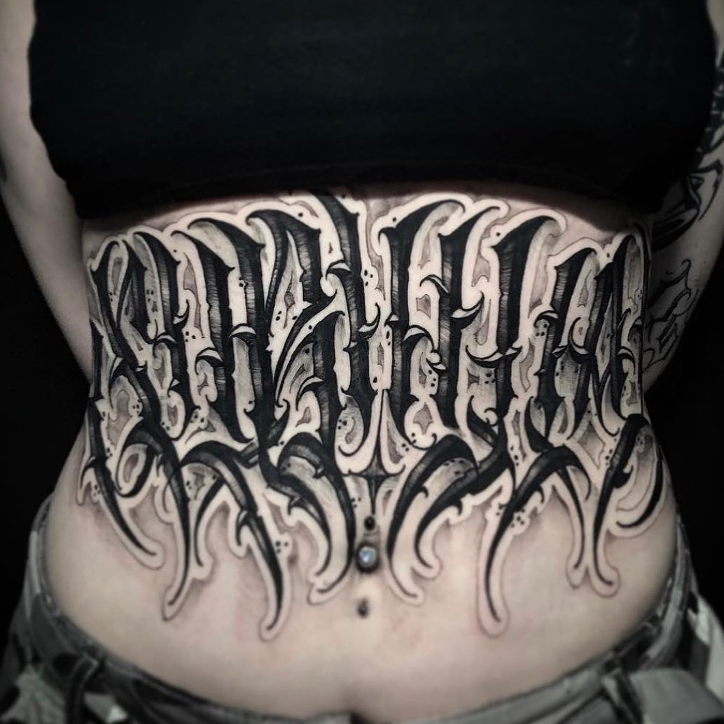 Gothic Graffiti and Calligraphic Script Lettering Tattoos  Tattoodo