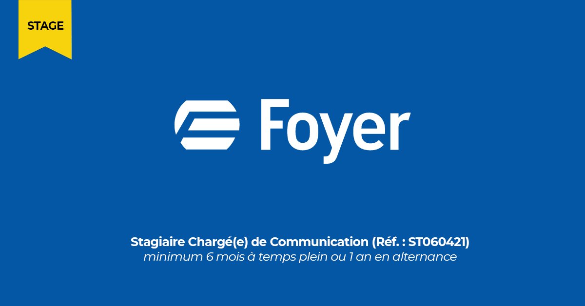 adada_lu's tweet photo. 👨🎓Alerte Offre de Stage Luxembourg👩🎓 Foyer recherche un(e) Stagiaire Chargé(e) de Communication pour une durée minimum de 6 mois temps plein ou 1 an en alternance. Étudiants, postulez! #offredestage #stageluxembourg #StageCom @GroupeFoyer RDV sur: https://t.co/3n7ks4UYhz https://t.co/UjpkbUNyNh