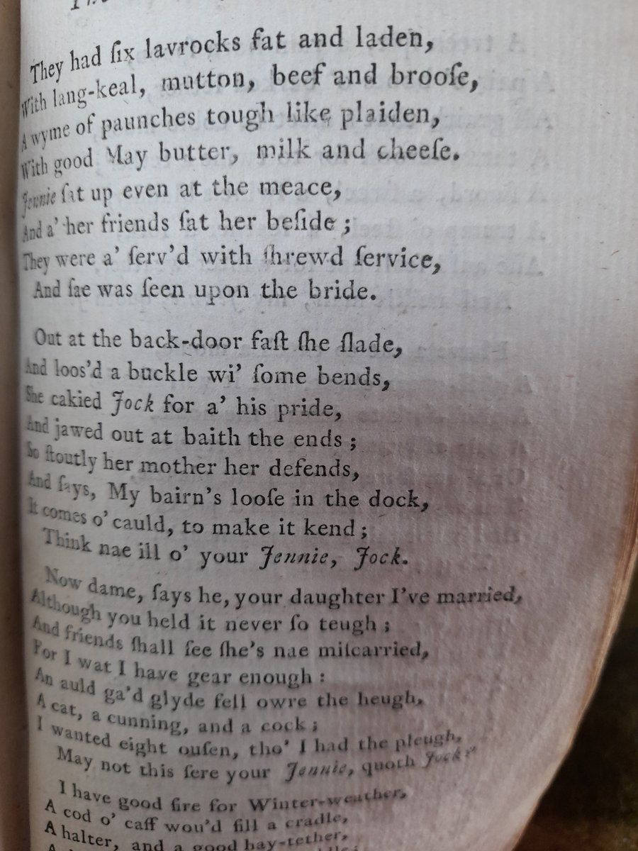 'Serve them with sowce [sowens: fermented oat husks + fine meal] and sodden corn / Till a their wyms [bellies] do stand awray'

add lavrocks [skylarks] lang-keal [kale] mutton &amp; more: a Country Wedding from Watson's Choice Collection (1716)

<a href="/FolkloreThurs/">Folklore Thursday</a> #folklorethursday #food