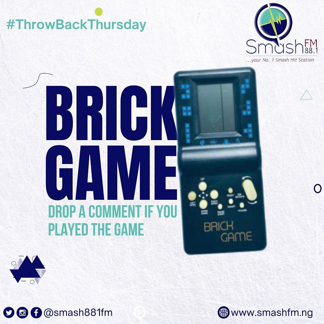 Smash881fm's tweet photo. Throwback Thursday
Drop a comment if you played the brick game.
.
.
.
.
.
.
.
.
#smashfm881 #tbt #throwbackthursday #smashfmabeokuta #smashhitstation #radiostation #radio #music #radioshow #hiphop #dj #onair #fm #radiolife📻 #tunein #abeokuta #radioshow #Smashcafe https://t.co/41bYm1n3e9