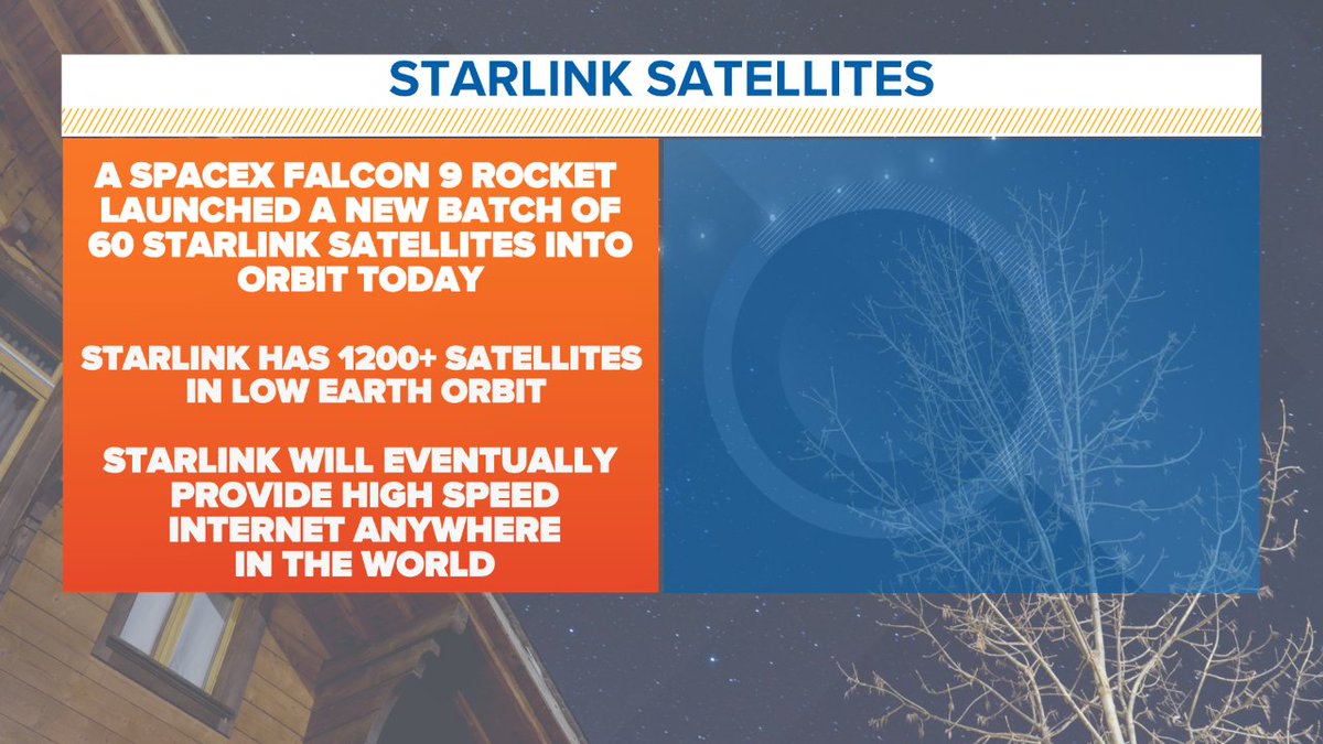 wfaaweather's tweet photo. Did you see the string of lights in the sky tonight? Was it an alien invasion? A secret government test? Nope! It was Starlink satellites! #wfaaweather https://t.co/w4MavDjuax