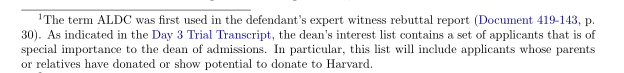 (3) The Dean's List. I'm unclear exactly what this is, but seems to include relatives of donors or "potential donors". 14% of white admits are on the Dean's list (compared to 2%, 4%, and 5% for African-American, Hispanic, and Asian-American admits respectively).