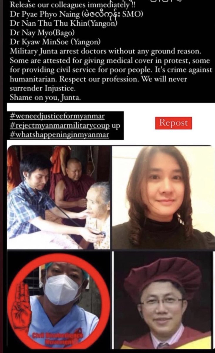 MilkTeaMM_MTAM's tweet photo. Free Paing Takhon, Win Min Than, Ye' Tike, Lu Min &amp; Saw Phoe Khwar!
Free all our innocent Myanmar citizens!
Free our Detained Students!
Free Our Leaders!
Free Our Journalists.
#WhatsHappeninglnMyanmar 
#Apr8Coup #MilkTeaAlliance https://t.co/gj7X25oVM9