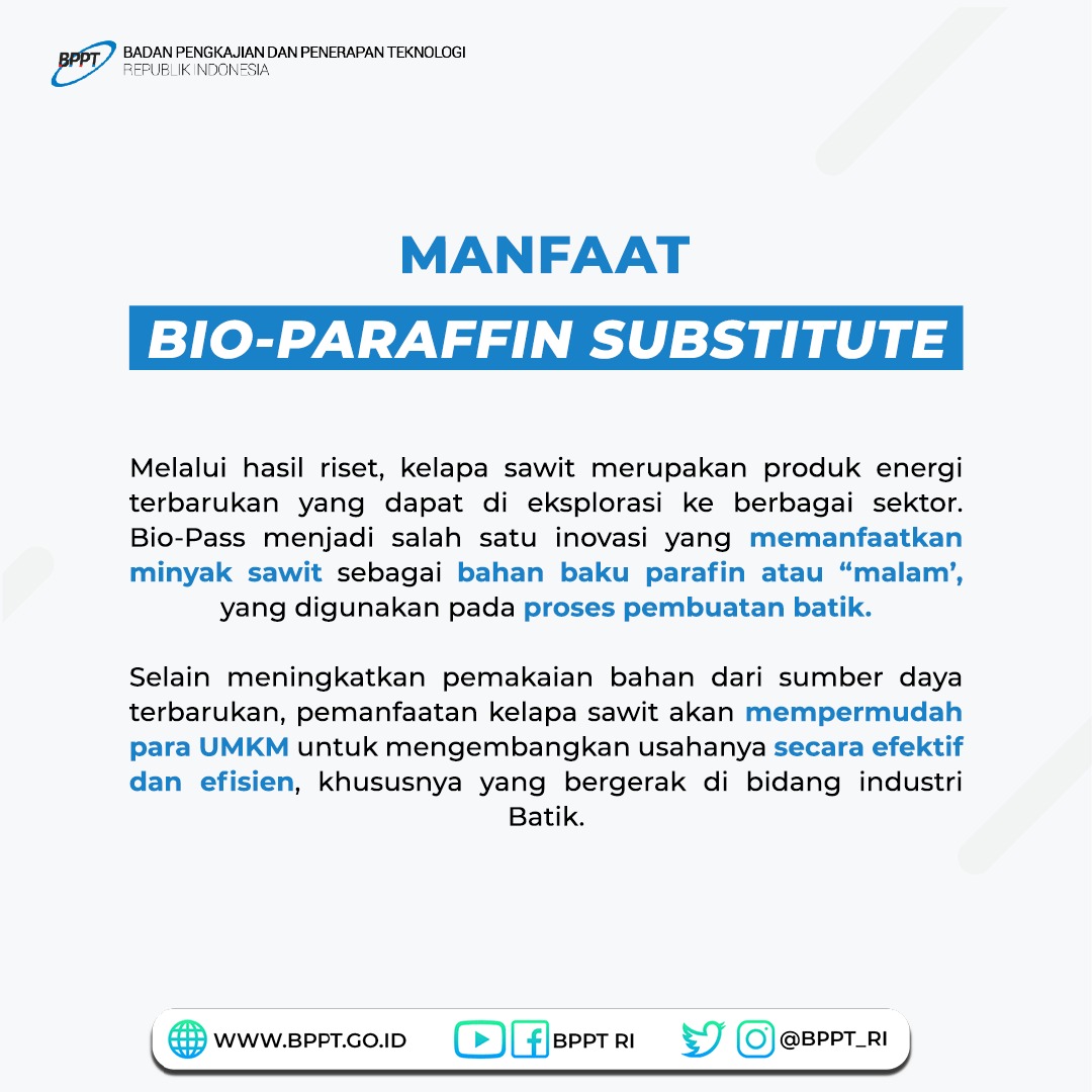 BPPT_RI's tweet photo. Assalamualaikum Teknopren! Ini dia produk inovasi teknologi #BioPasBPPT untuk meningkatkan produksi batik dalam negeri. Semoga dengan dukungan Menteri @Kemenparekraf @sandiuno inovasi ini dapat digunakan oleh perajin batik se-Indonesia. https://t.co/x0bas0fSJY