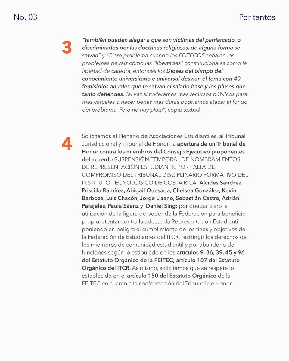 Pronunciamiento Conjunto en contra del Acuerdo de Suspensión Temporal de Nombramientos de Representación Estudiantil por Falta de Compromiso del Tribunal Disciplinario Formativo del Instituto Tecnológico de Costa Rica, tomado por el Consejo Ejecutivo FEITEC
