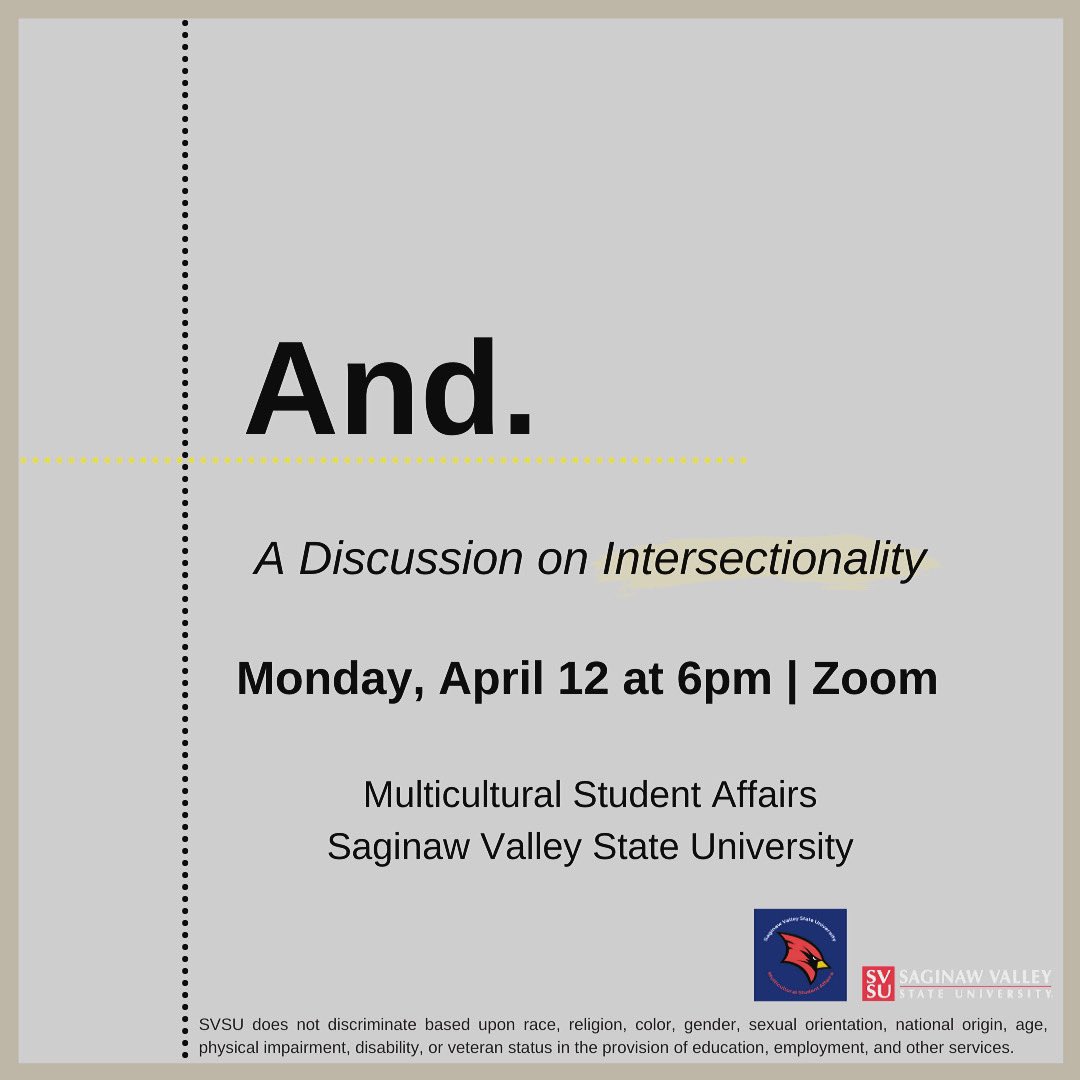 Come and join SA and OMSA for an engaging presentation on intersectionality! Meeting on Zoom Monday April 12th at 6pm, Meeting ID: 814 1424 1444 and Passcode: 026079