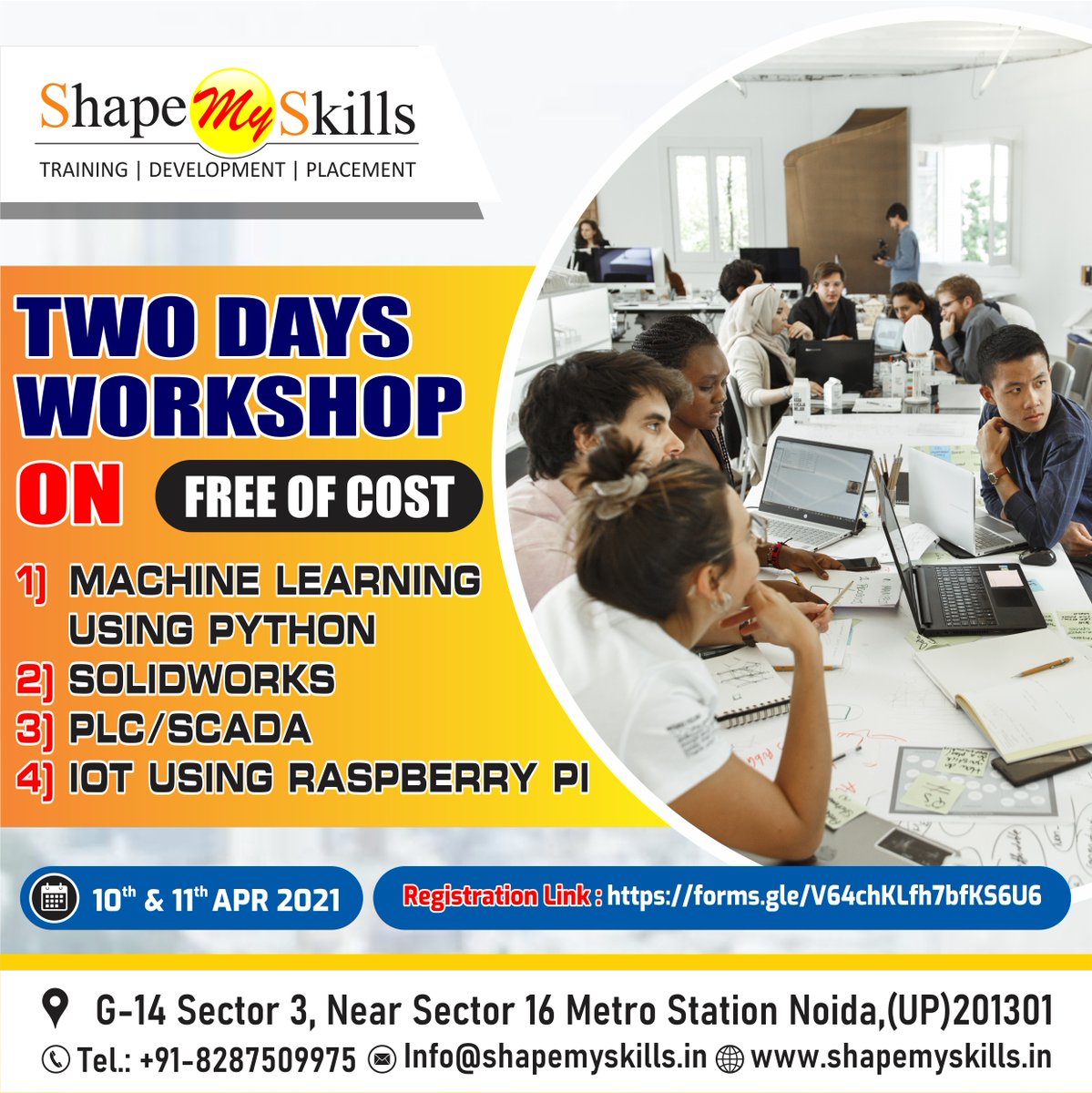 shapemyskills's tweet photo. Invitation for 2-Days workshop(free of cost) on Trending Technologies.
For Registration :-
https://t.co/yskOmidsZy
#6weektraininginnoida #datasciencetrainingindelhi #python #pythondeveloper #datascience #DataAnalytics #IoT #SolidWorks #PLC #plcprogramming https://t.co/vOAnw5jsBs