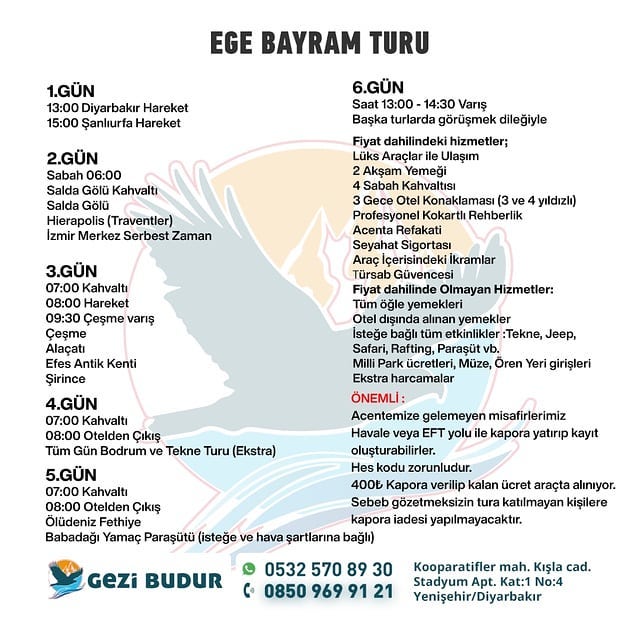Büyük Bayram Turlarımız Başladı
Ege Turumuz
#Diyarbakır #Amed #ege #rojbaş
