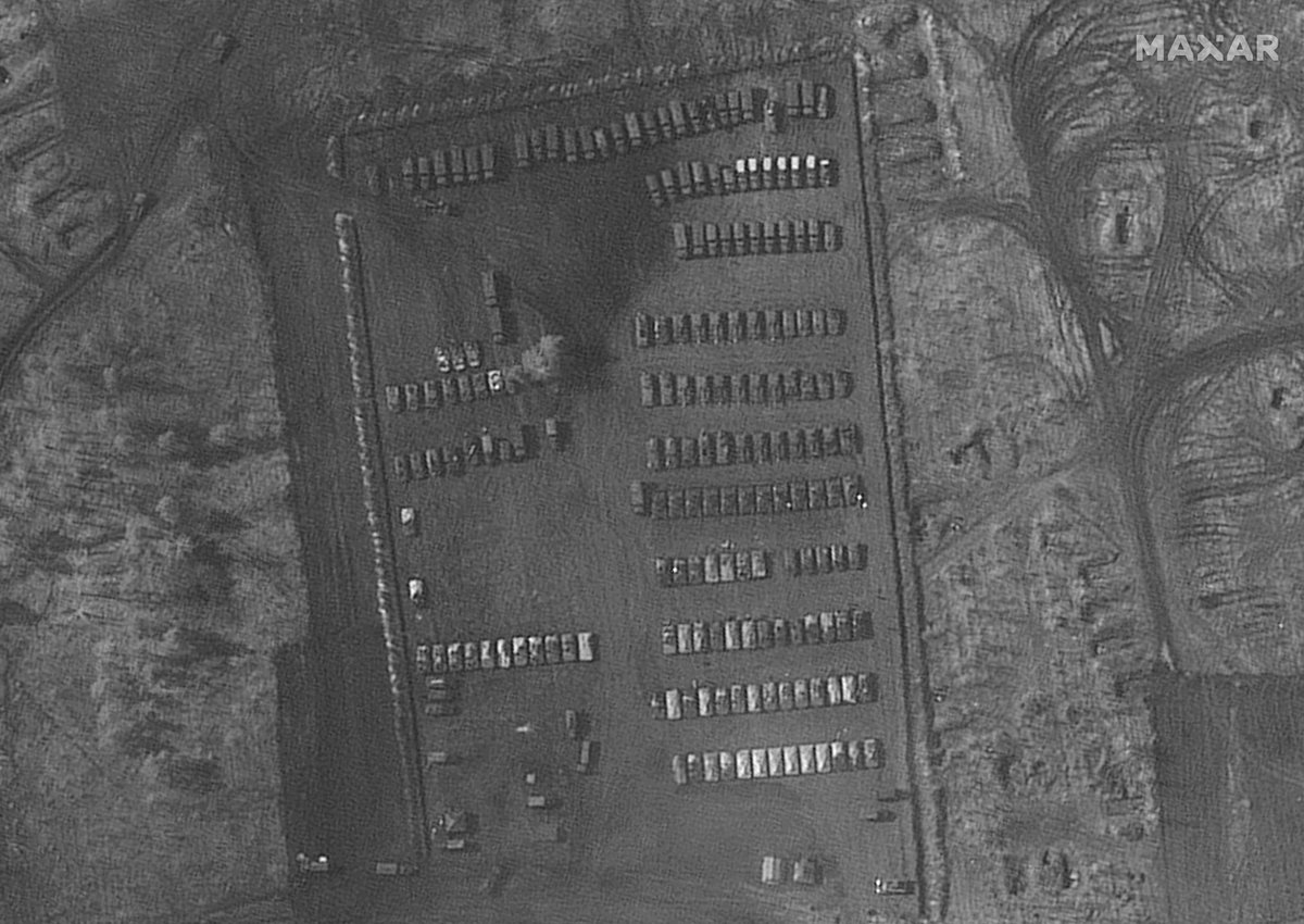 High-resolution satellite imagery, courtesy of Maxar Technologies, shows hundreds of vehicles at a known Russian Army training ground in the Voronezh region bordering Ukraine.