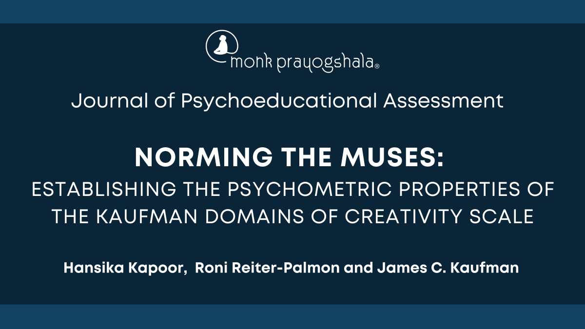 monkprayogshala's tweet photo. Check out @hansika_kapoor, @RRPcreativity and @JamesKaufman's new paper that explores the psychometric properties of the Kaufman Domains of Creativity Scale in @SAGE_Publishing!

https://t.co/4lW5gxbWev https://t.co/hZe7ZAUoCR