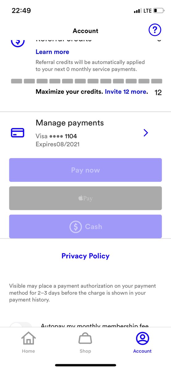 ZoewithSean's tweet photo. Hey @visiblecare how TF am I supposed to pay my bill when your app is acting wonky https://t.co/b7c7eMBxQI