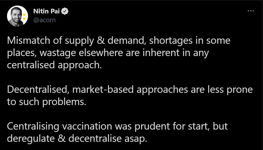 Yeah.. Decentralise so that, poorest among us dont have access to the vaccine and basically get left out.